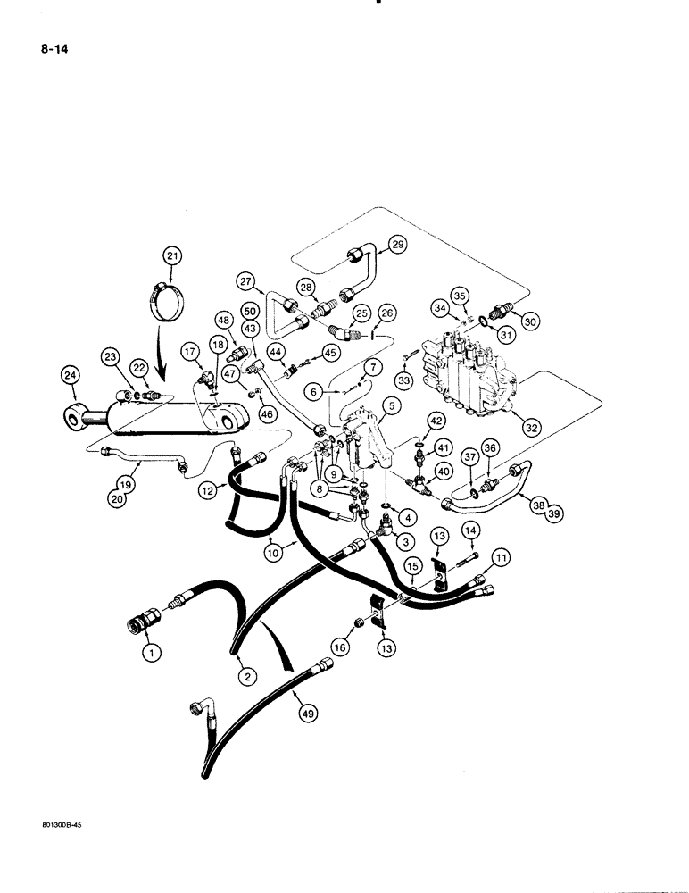 Схема запчастей Case 480E - (8-014) - BACKHOE STABILIZER CYLINDER HYDRAULIC CIRCUIT, 480E MODELS ONLY (08) - HYDRAULICS