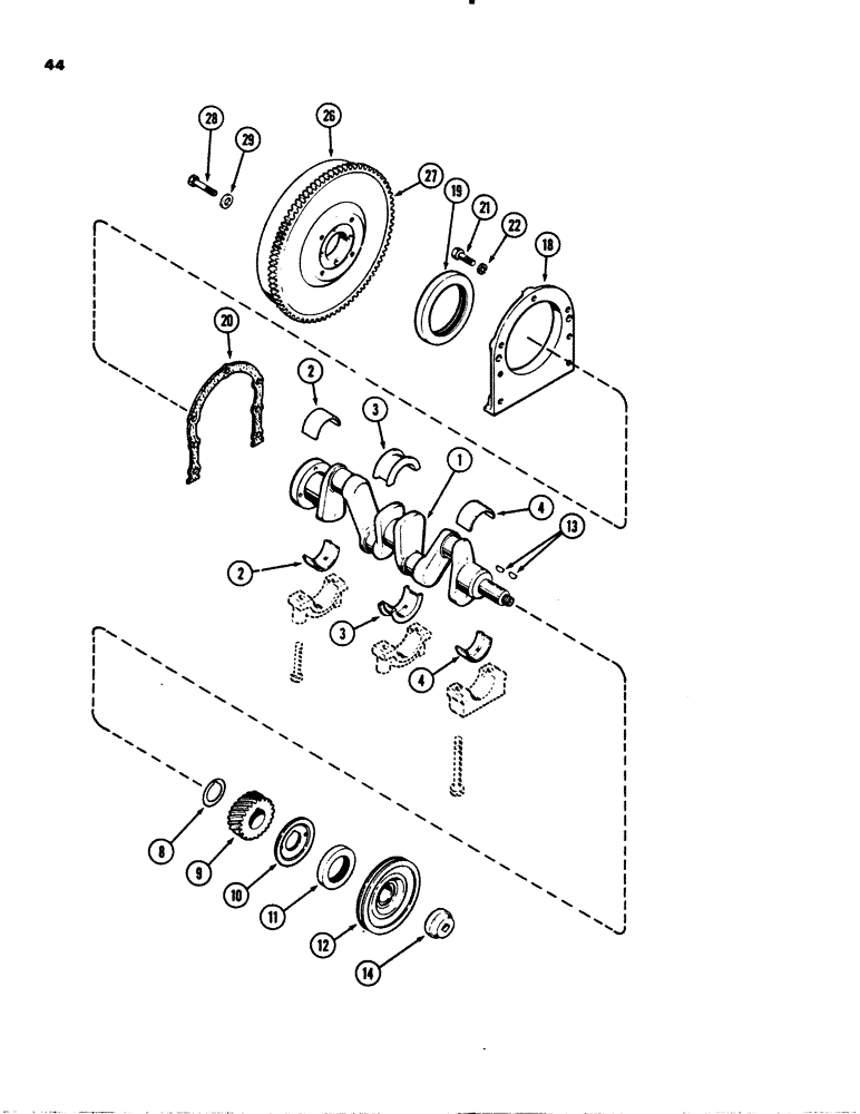 Схема запчастей Case 1845 - (044) - CRANKSHAFT AND FLYWHEEL, (159) SPARK IGNITION ENGINE (10) - ENGINE