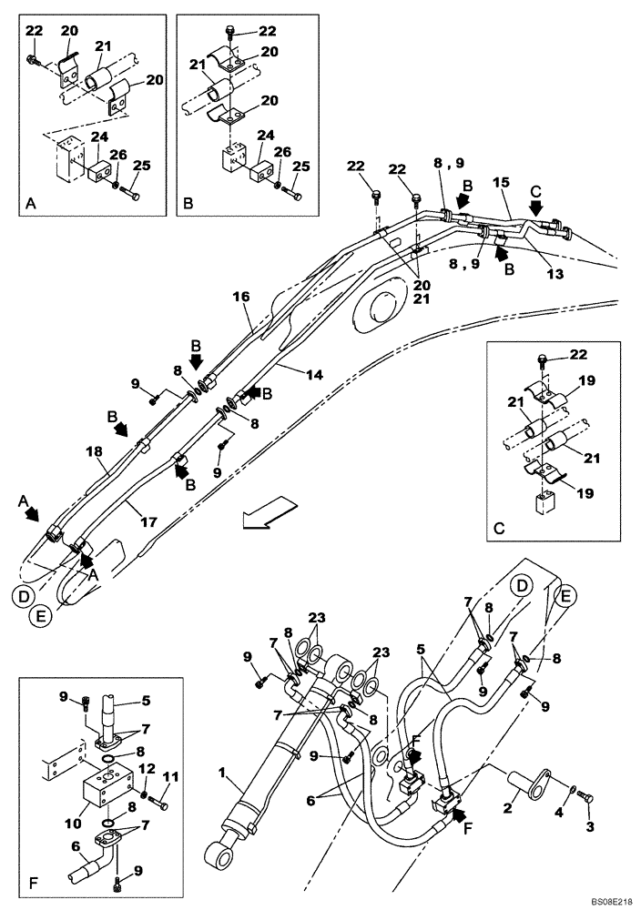 Схема запчастей Case CX700B - (08-16) - HYDRAULICS - BUCKET CYLINDER - BOOM (7.70 M) - ARM (5.00 M) (08) - HYDRAULICS