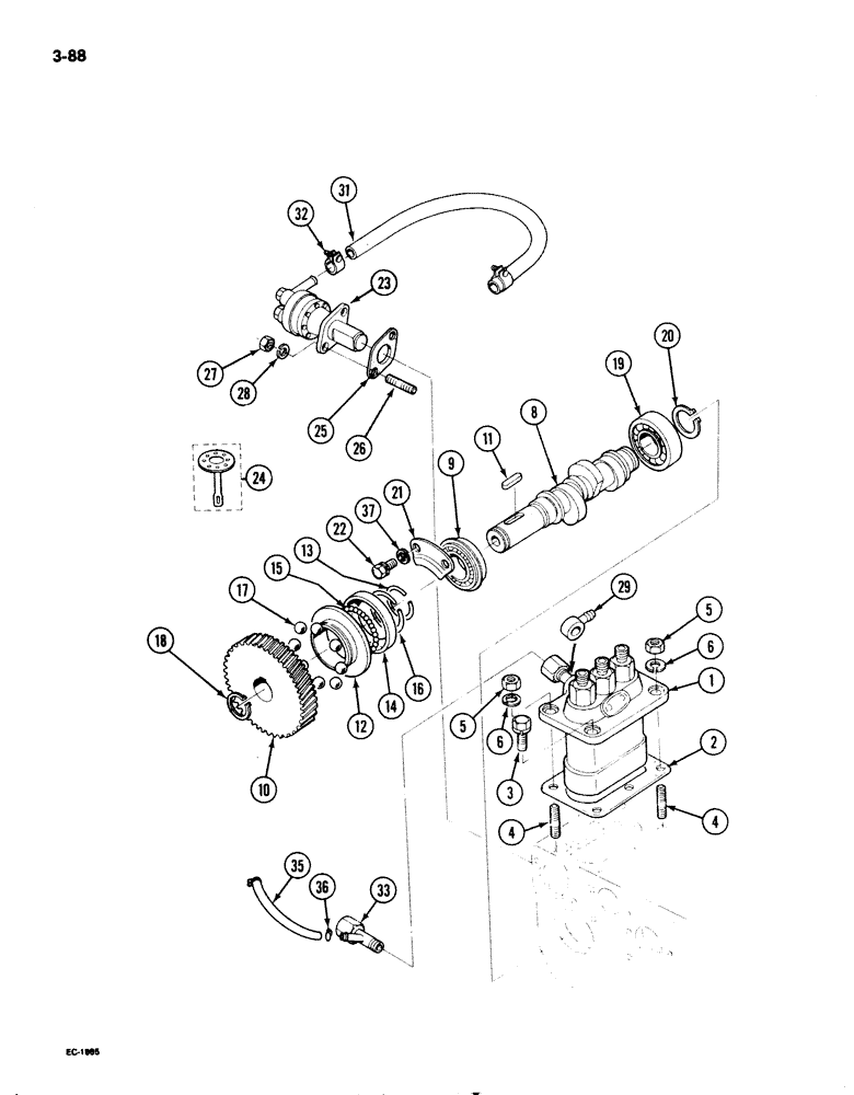 Схема запчастей Case 1825 - (3-88) - INJECTION PUMP DRIVE, DIESEL MODELS (03) - FUEL SYSTEM