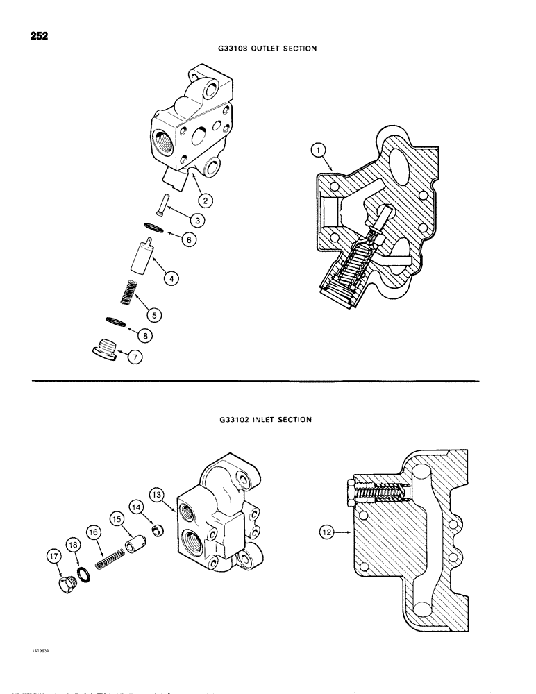 Схема запчастей Case 680H - (252) - BACKHOE CONTROL VALVE, OUTLET SECTION, INLET SECTION (08) - HYDRAULICS