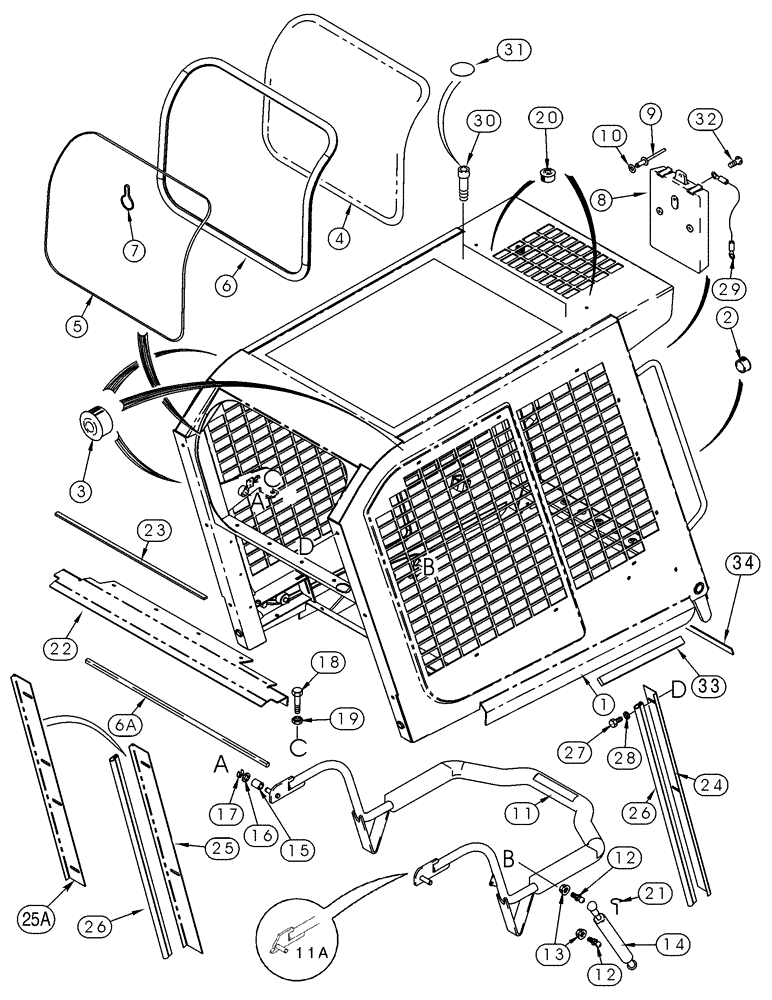 Схема запчастей Case 85XT - (09-33) - CANOPY, ROPS FRAME & SEAT BAR, W/FLOOR HEATER & W/O HEATER, N.A. -JAF0352233, EURO. -JAF0352714 (09) - CHASSIS