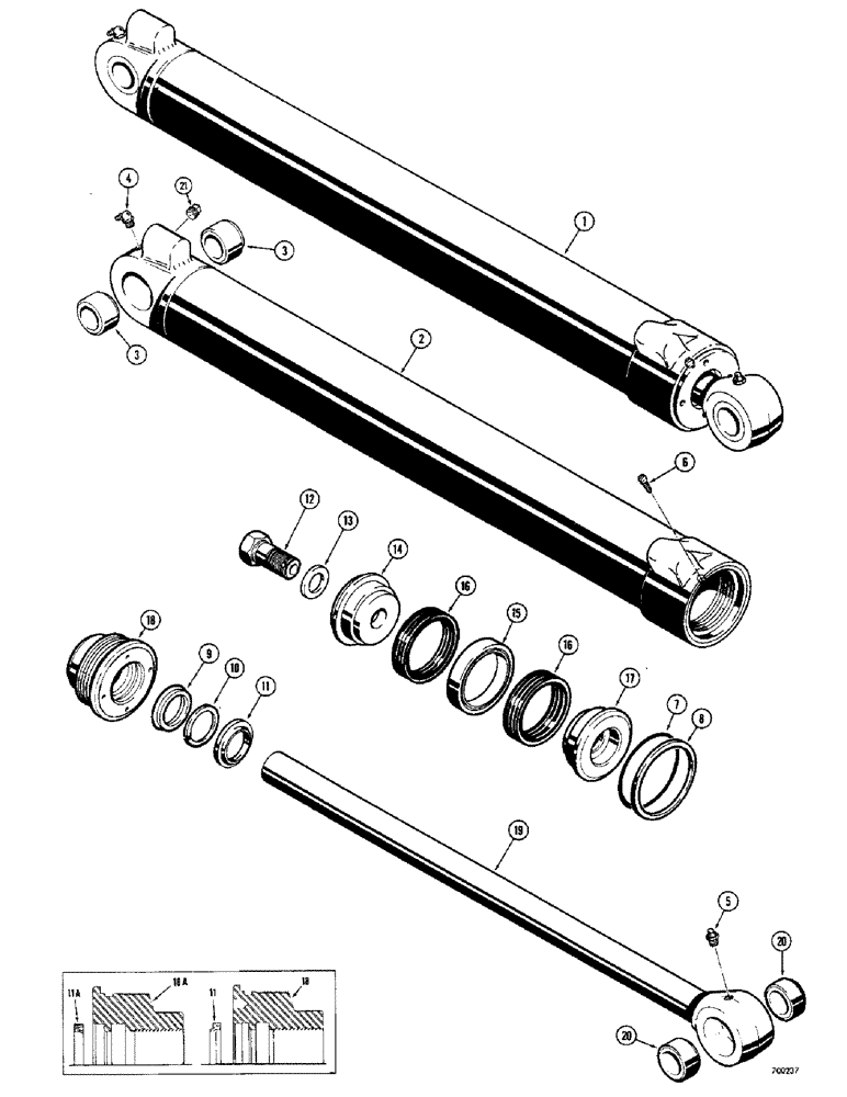 Схема запчастей Case 680CK - (228) - BACKHOE CROWD CYLINDERS D44658 AND D49525 (35) - HYDRAULIC SYSTEMS