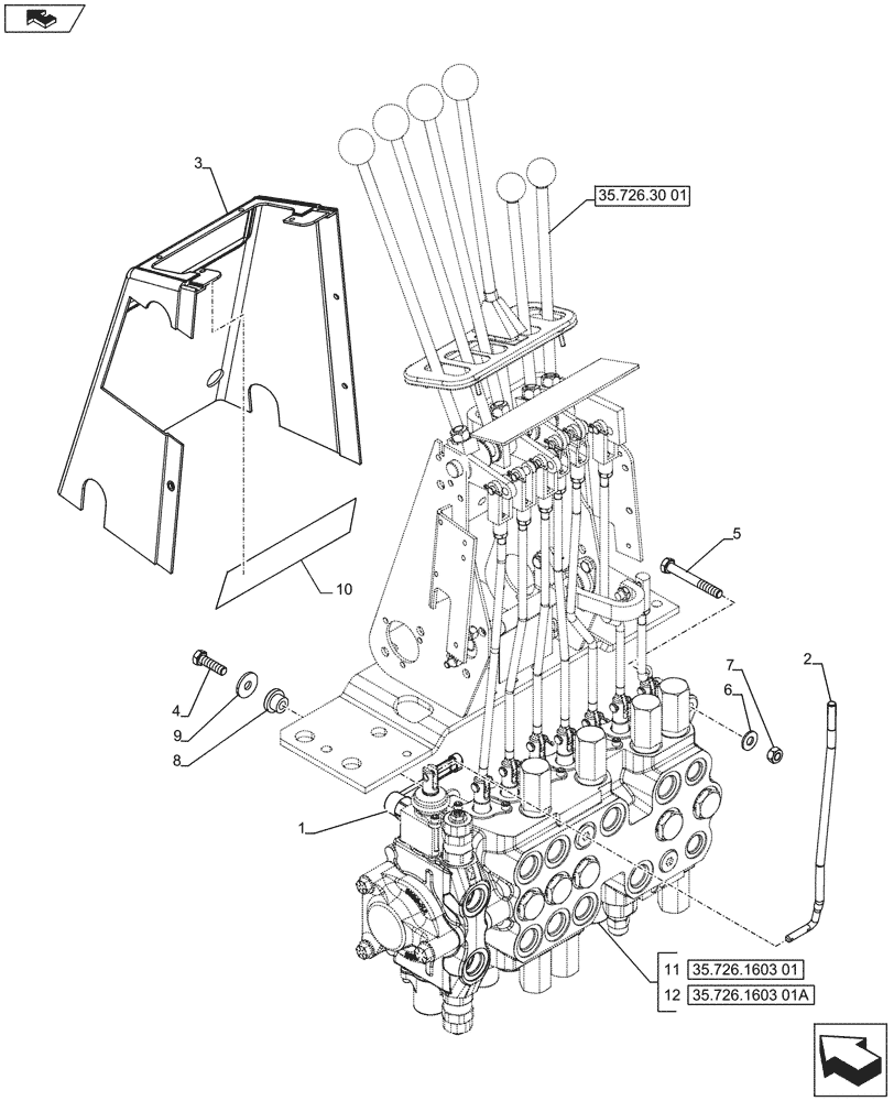 Схема запчастей Case 580SN WT - (35.726.1909) - BACKHOE CONTROL VALVE, 8-SPOOL, MOUNTING PARTS, EXTENDABLE DIPPER, W/ FOOT SWING CONTROLS (35) - HYDRAULIC SYSTEMS