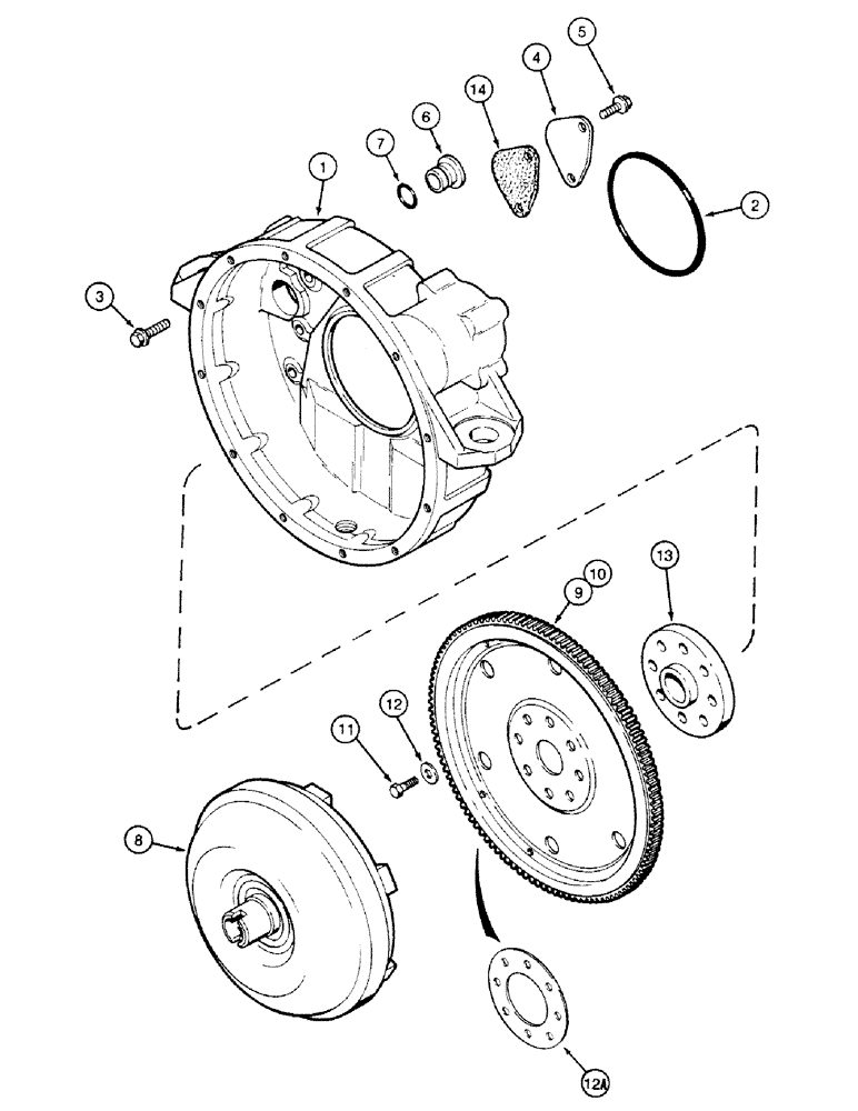 Схема запчастей Case 580SK - (2-62) - FLEX PLATE AND HOUSING (02) - ENGINE