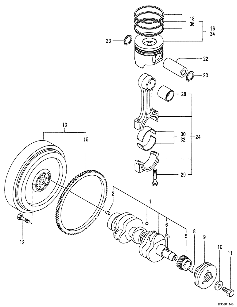 Схема запчастей Case CX27B BTW - (08-008) - CRANKSHAFT & PISTON (10) - ENGINE