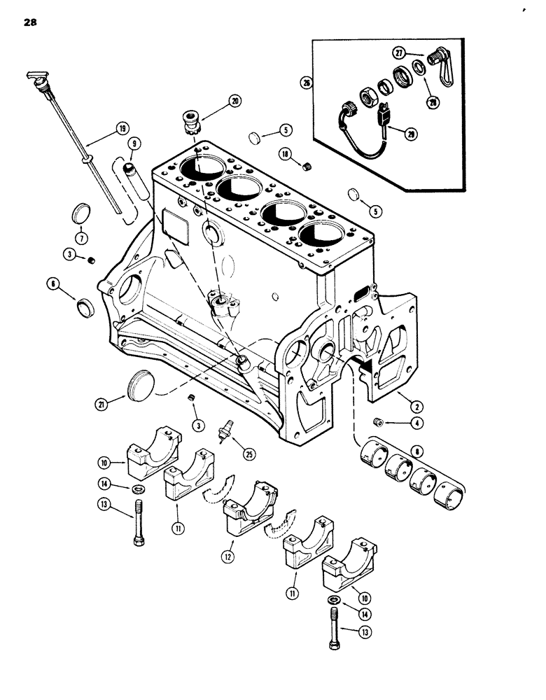 Схема запчастей Case 680G - (028) - CYLINDER BLOCK, 336BD DIESEL ENGINE, BLOCK HEATER (02) - ENGINE