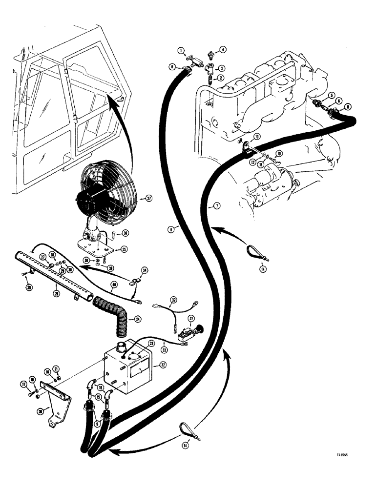 Схема запчастей Case 780 - (588) - CAB HEATER AND DEFROSTER, TRACTOR SN. 5500550 AND AFTER, USED ON MODELS W/SINGLE BACKHOE CONTROL TWR (09) - CHASSIS/ATTACHMENTS