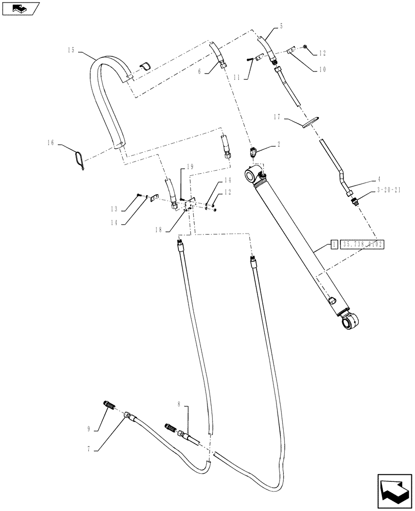 Схема запчастей Case 590SN - (35.740.0102) - VAR - 423075 - HYDRAULICS - BACKHOE STANDARD DIPPER (35) - HYDRAULIC SYSTEMS