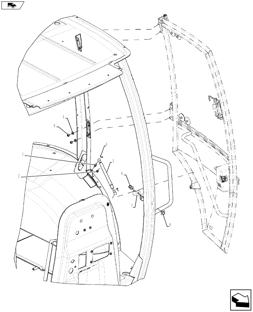 Схема запчастей Case 590SN - (90.154.06) - VAR - 747854 - CAB - DOOR MOUNTING (90) - PLATFORM, CAB, BODYWORK AND DECALS