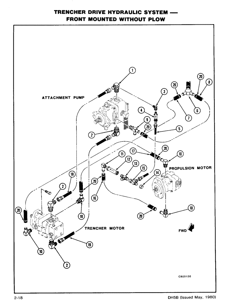 Схема запчастей Case DH5 - (2-18) - TRENCHER DRIVE HYDRAULIC SYSTEM- FRONT MOUNTED WITHOUT PLOW (35) - HYDRAULIC SYSTEMS