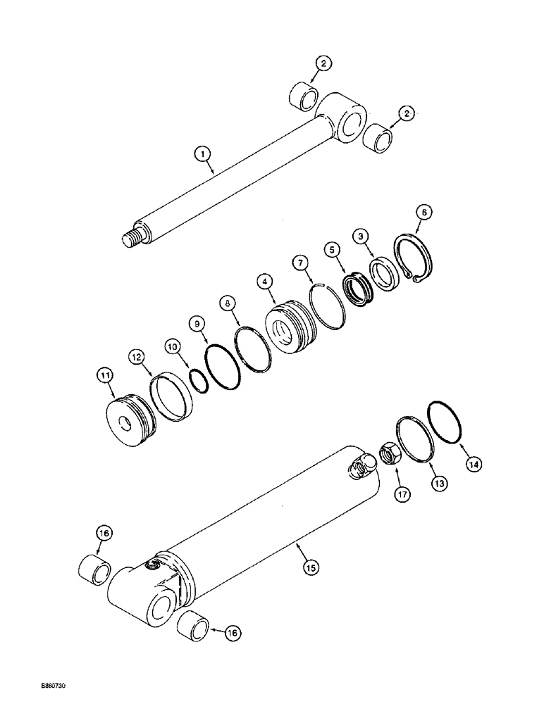 Схема запчастей Case 860 - (8-058) - BACKHOE DIPPER CYLINDER ASSEMBLY - H672569 (08) - HYDRAULICS