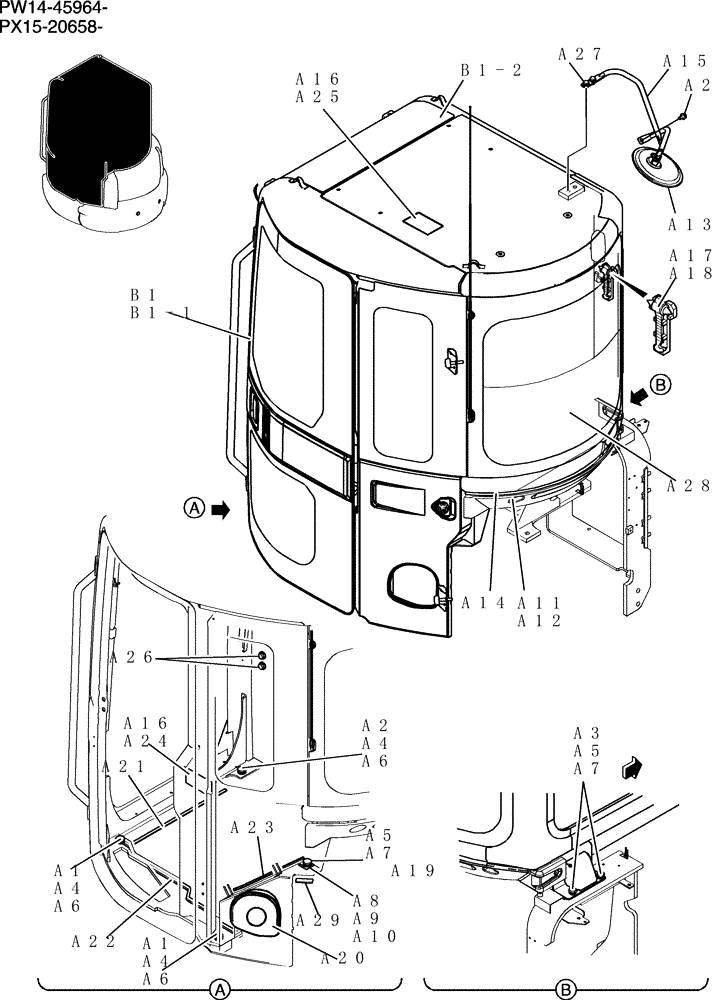 Схема запчастей Case CX31B - (740-17[1]) - CAB INSTAL (COOLER) (36) - PNEUMATIC SYSTEM