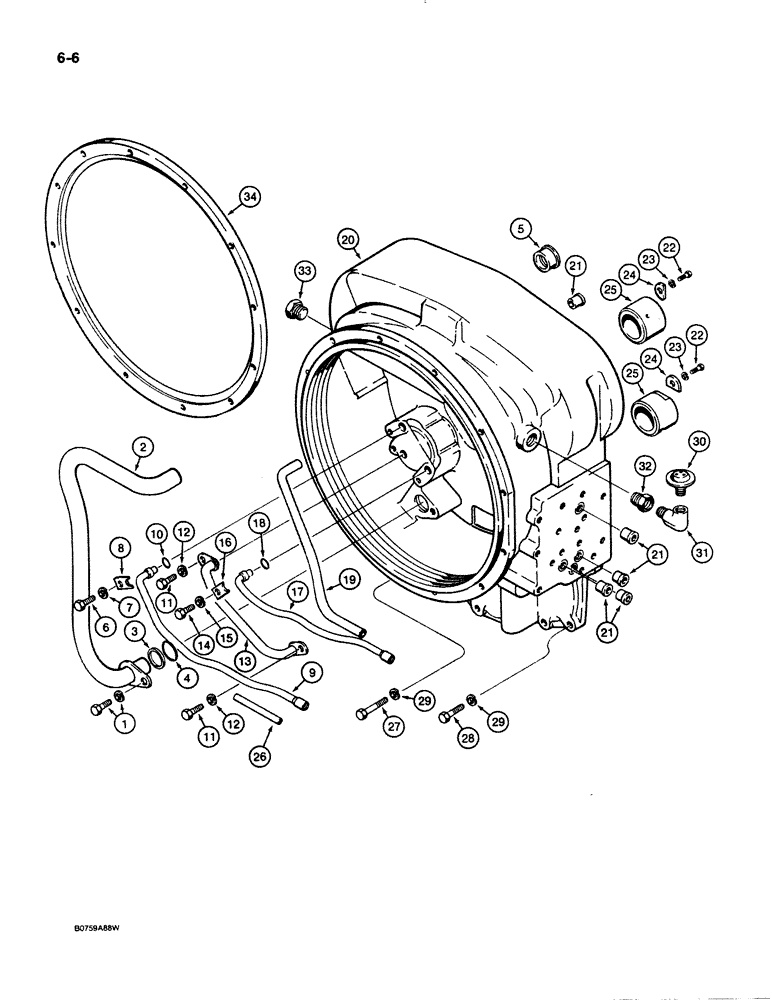 Схема запчастей Case 621 - (6-006) - TRANSMISSION ASSEMBLY, TORQUE CONVERTER HOUSING, PRIOR TO P.I.N. JAK0020901 (06) - POWER TRAIN