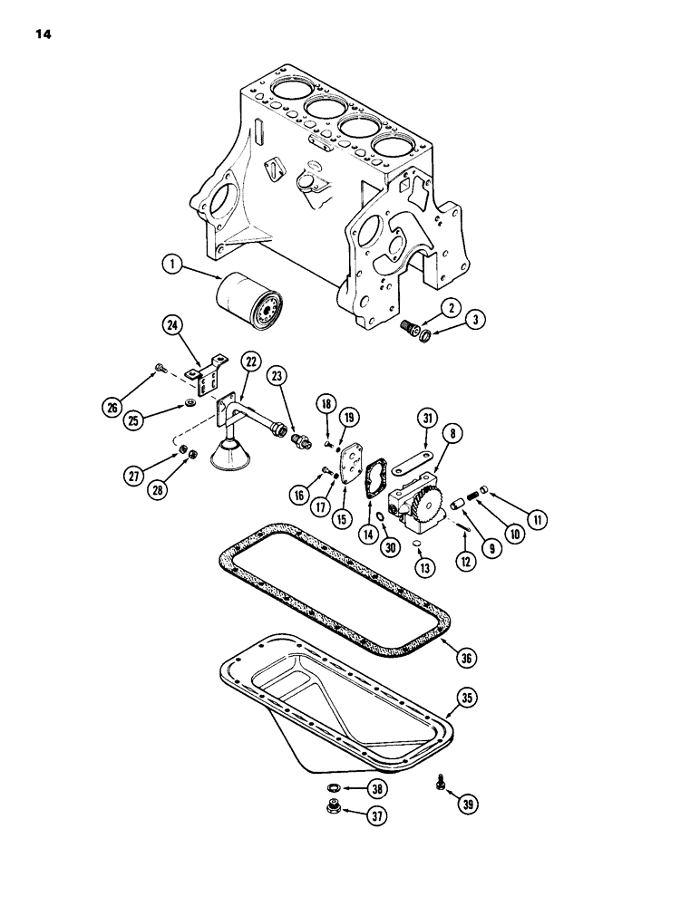 Схема запчастей Case 1835 - (014) - OIL FILTER, 148B SPARK IGNITION ENGINE, OIL PUMP, OIL PAN (02) - ENGINE