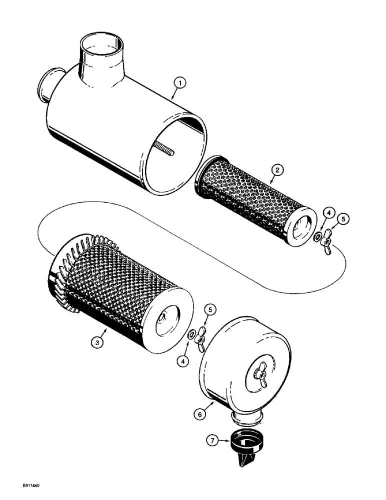 Схема запчастей Case 560 - (2-36) - AIR CLEANER ASSEMBLY - 1347840C1 (02) - ENGINE