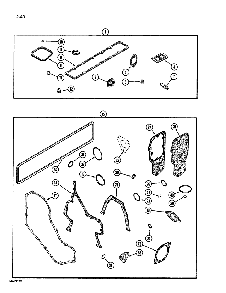 Схема запчастей Case W14C - (2-40) - ENGINE GASKET KITS, 6-590 ENGINE, 6T-590 ENGINE, VALVE GRIND (02) - ENGINE