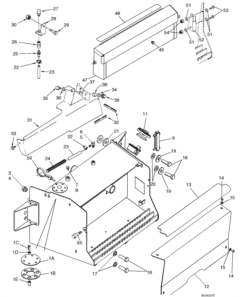 Схема запчастей Case 580M - (09-38) - TANK, OIL - BOX, BATTERY AND TOOL (09) - CHASSIS/ATTACHMENTS