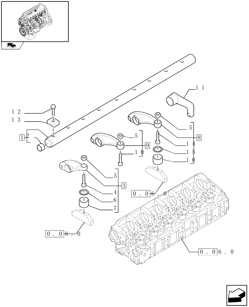 Схема запчастей Case F3BE0684N E904 - (0.06.6) - SHAFT & ROCKER ARMS (504128742) 