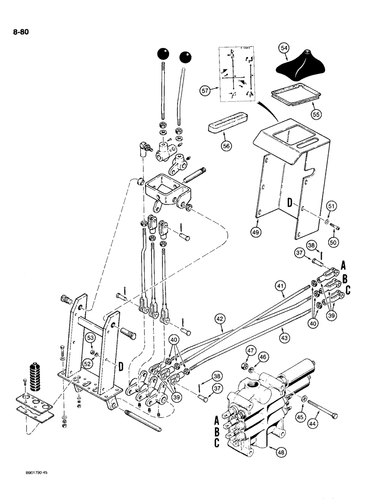 Схема запчастей Case W18B - (8-80) - LOADER CONTROL LEVERS (3 SPOOL), WITH SINGLE LEVER CONTROL (08) - HYDRAULICS