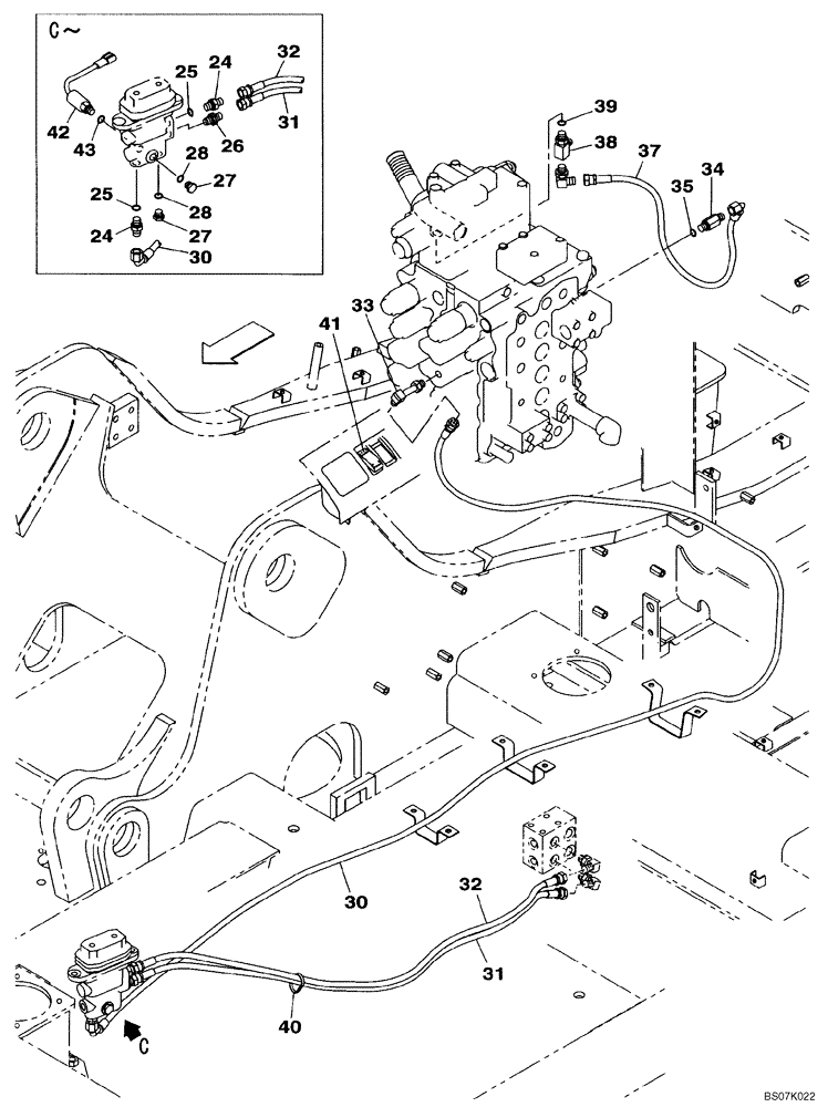 Схема запчастей Case CX130B - (08-27) - HYDRAULICS, AUXILIARY - SINGLE ACTING CIRCUIT, PEDAL ACTIVATED (08) - HYDRAULICS