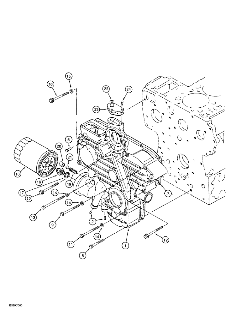 Схема запчастей Case 1838 - (2-04) - FRONT GEAR COVER, KUBOTA V2203 ENGINE (02) - ENGINE