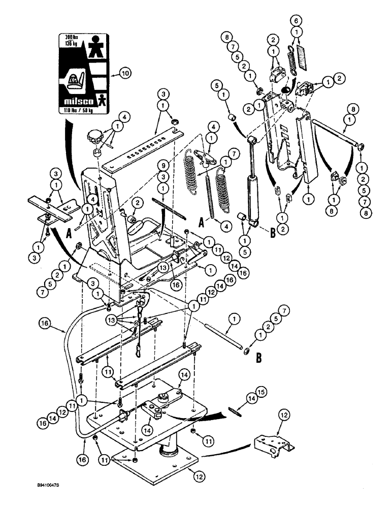 Схема запчастей Case 580SL - (9-092) - SUSPENSION SEAT, PEDESTAL, WEIGHT ADJUSTER, AND SUSPENSION (09) - CHASSIS/ATTACHMENTS