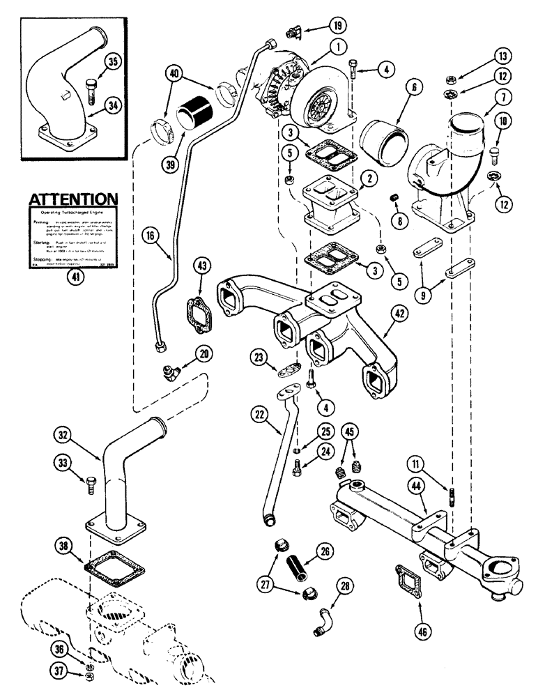 Схема запчастей Case W14 - (022) - TURBOCHARGER CONVERSION KIT, TO ADAPT A NATURAL ASPIRATED ENG. TO A TURBOCHARGED ENG. (02) - ENGINE