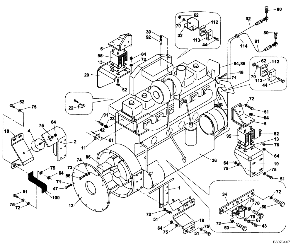 Схема запчастей Case SV216 - (02-001-00[01]) - ENGINE - MOUNTING (GROUP 105) (ND114733) (02) - ENGINE