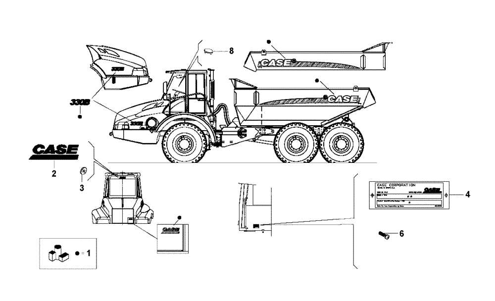 Схема запчастей Case 330B - (98A00000884[001]) - DECALS, MODEL (87600712) (13) - Electrical System / Decals