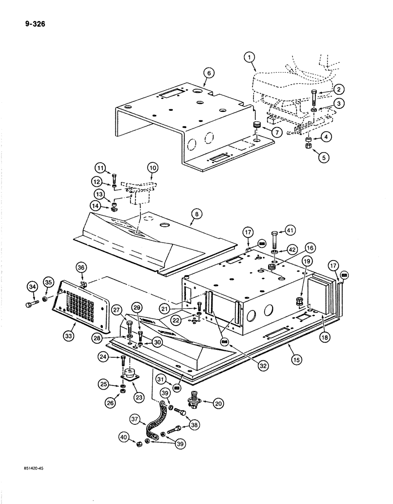 Схема запчастей Case 170B - (9-326) - SEAT, SEAT MOUNTING, AND FLOOR PLATE, P.I.N. 74341 THROUGH 74456 (09) - CHASSIS