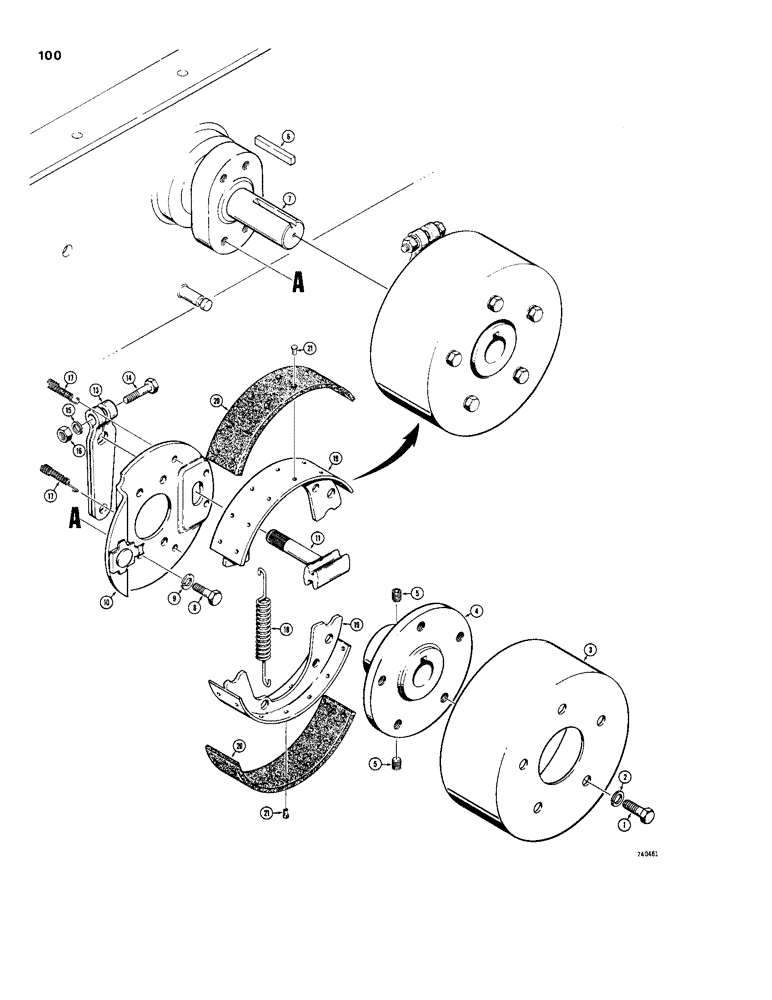 Схема запчастей Case 1830 - (100) - BRAKE ASSEMBLY AND DRUM (33) - BRAKES & CONTROLS