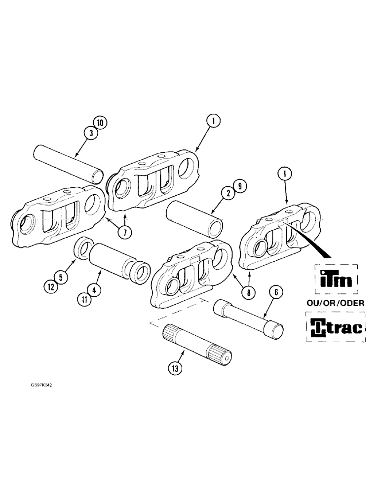 Схема запчастей Case 170C - (5-18) - TRACK CHAIN, LINKS AND PINS (11) - TRACKS/STEERING