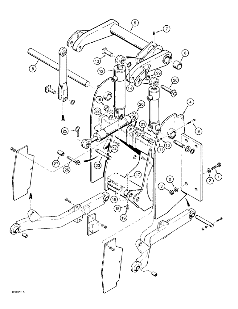 Схема запчастей Case 580SK - (9-074) - THREE-POINT HITCH FRAME, DRAFT ARMS, LINKAGE AND CYLINDER MOUNTING (09) - CHASSIS/ATTACHMENTS