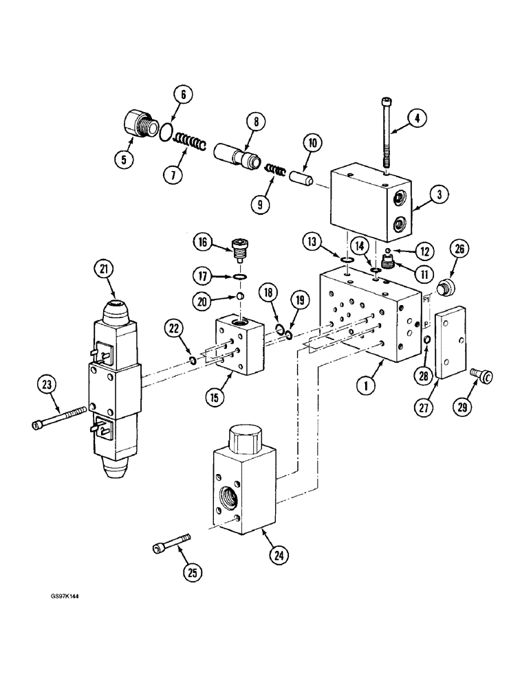 Схема запчастей Case 888 - (8C-34) - SOLENOID VALVE AND SWING BRAKE RELEASE, P.I.N. 15401 AND AFTER (08) - HYDRAULICS