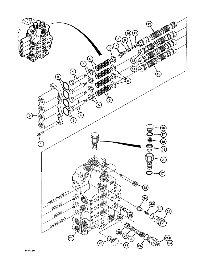 Схема запчастей Case 9030B - (8-138) - HYDRAULIC CONTROL VALVE COMPONENTS, FOUR SPOOL VALVE SECTION, SPOOLS AND COVERS (08) - HYDRAULICS