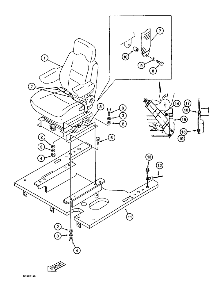 Схема запчастей Case 9060B - (9-046) - SEAT, SEAT BELT AND OPERATOR’S MANUAL TETHER (09) - CHASSIS