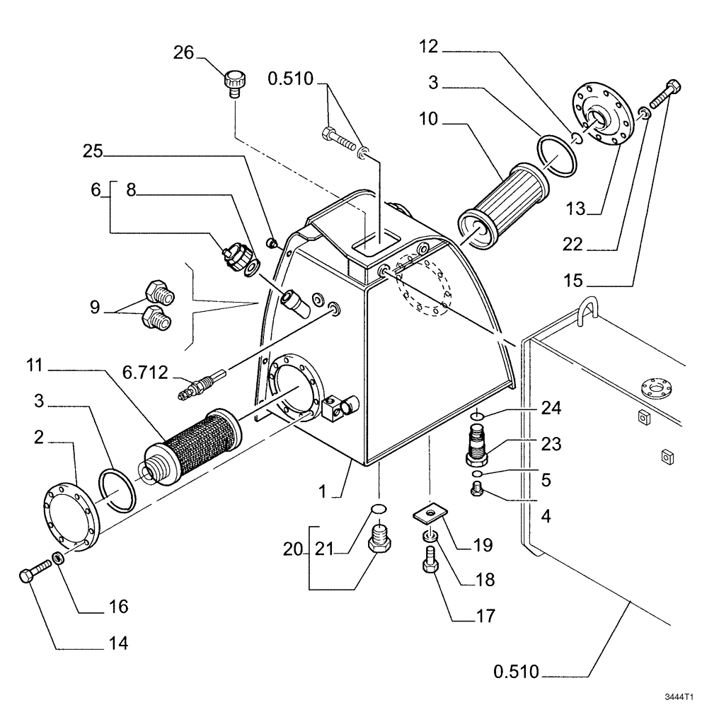 Схема запчастей Case 1850K - (3.444[01]) - OIL TANK (07) - HYDRAULIC SYSTEM/FRAME