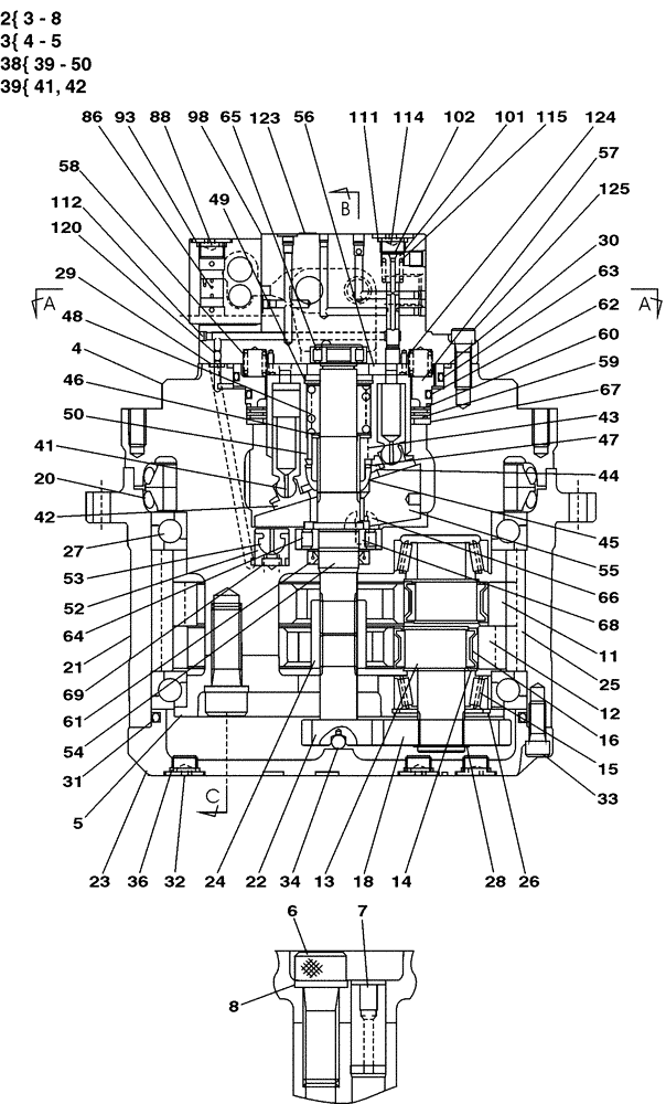 Схема запчастей Case 9020B - (6-007) - FINAL DRIVE GEAR ASSY, REDUCTION - SN DAC0202668 AND AFTER (06) - POWER TRAIN