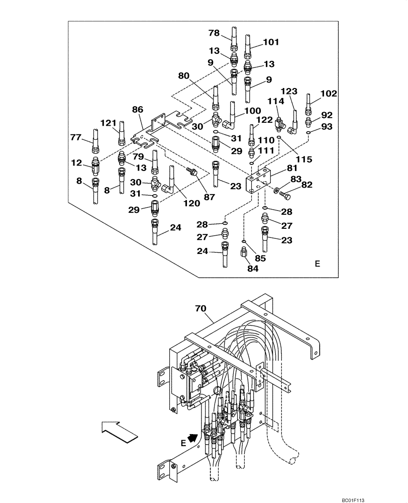 Схема запчастей Case CX800 - (08-28) - PILOT CONTROL LINES, PARTITION - MODELS WITHOUT LOAD HOLD (08) - HYDRAULICS