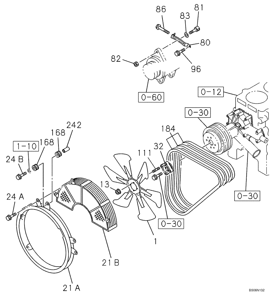 Схема запчастей Case CX290B - (02-27) - BELT AND VENTILATOR - FAN GUARD (02) - ENGINE