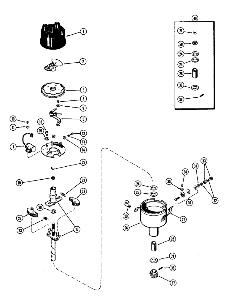 Схема запчастей Case 1700-SERIES - (030) - A38970 DISTRIBUTOR, 148B SPARK IGNITION ENGINE (10) - ENGINE