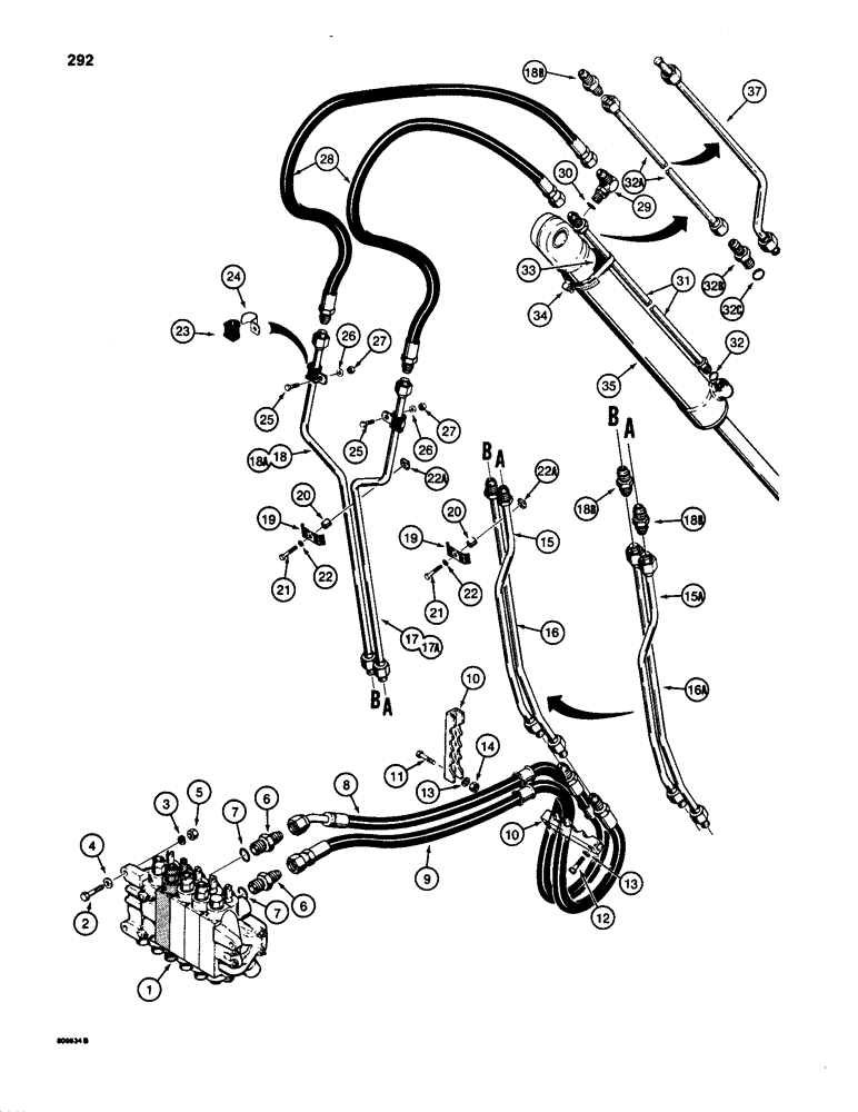 Схема запчастей Case 580SD - (292) - BACKHOE BUCKET CYLINDER HYDRAULIC CIRCUIT, MODELS WITH EXTENDABLE DIPPER (08) - HYDRAULICS