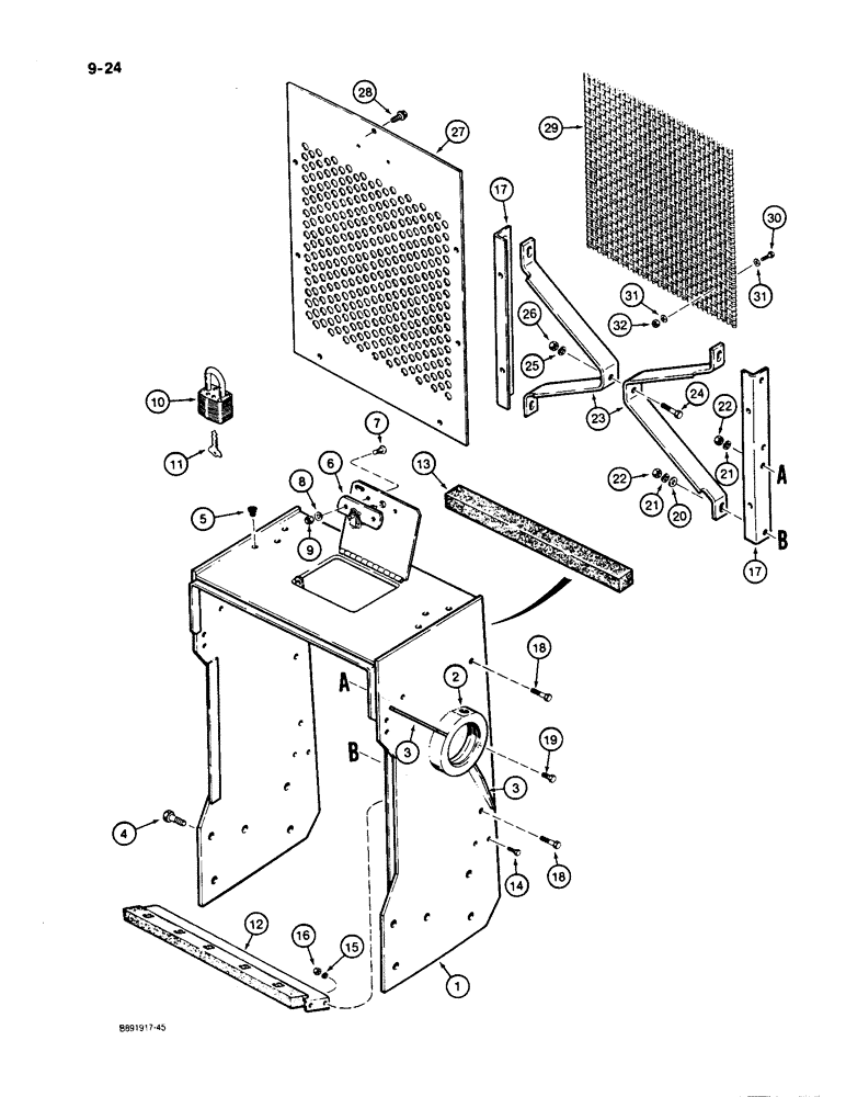 Схема запчастей Case 550 - (9-24) - RADIATOR SHROUD, GRILLE, AND SCREEN (09) - CHASSIS/ATTACHMENTS