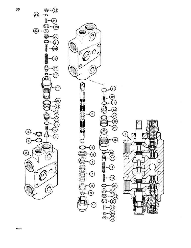 Схема запчастей Case 35WL - (30) - BACKHOE CONTROL VALVE, DIPPER AND BUCKET SECTION 