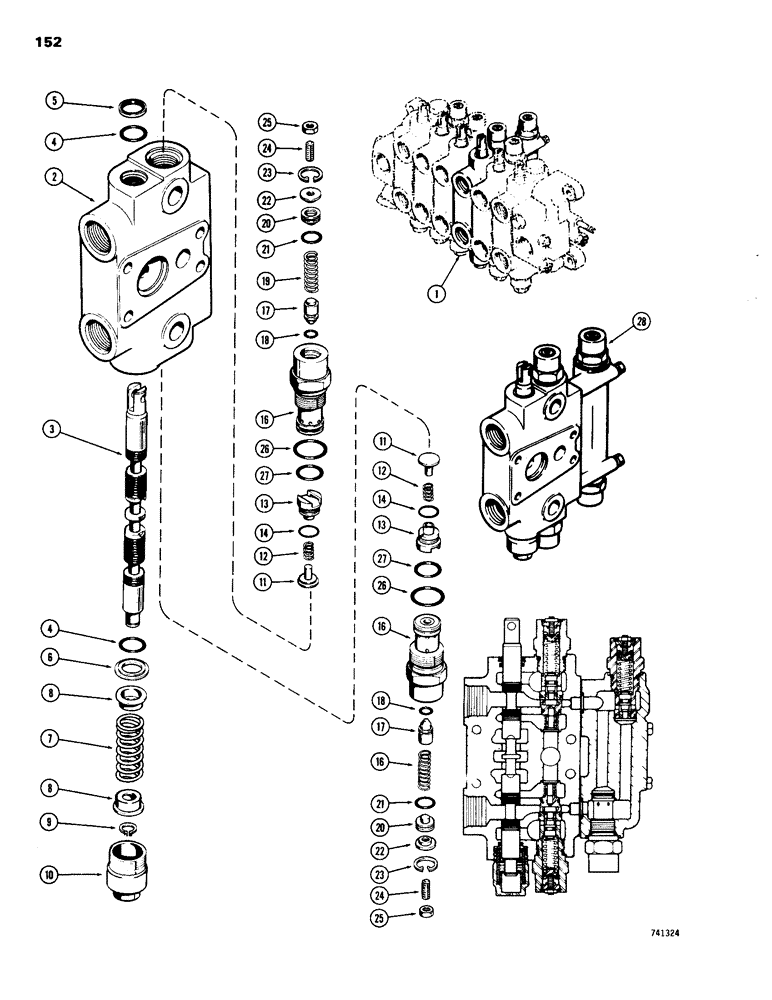 Схема запчастей Case 26B - (152) - G33116 SWING SECTION, G33115 BACKHOE VALVE ONLY 