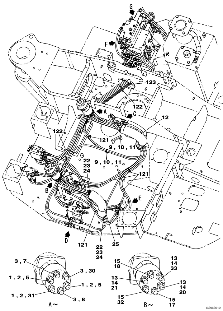 Схема запчастей Case CX80 - (08-40) - PILOT CONTROL LINES - MODELS WITH CONTROL SELECTOR VALVE (08) - HYDRAULICS