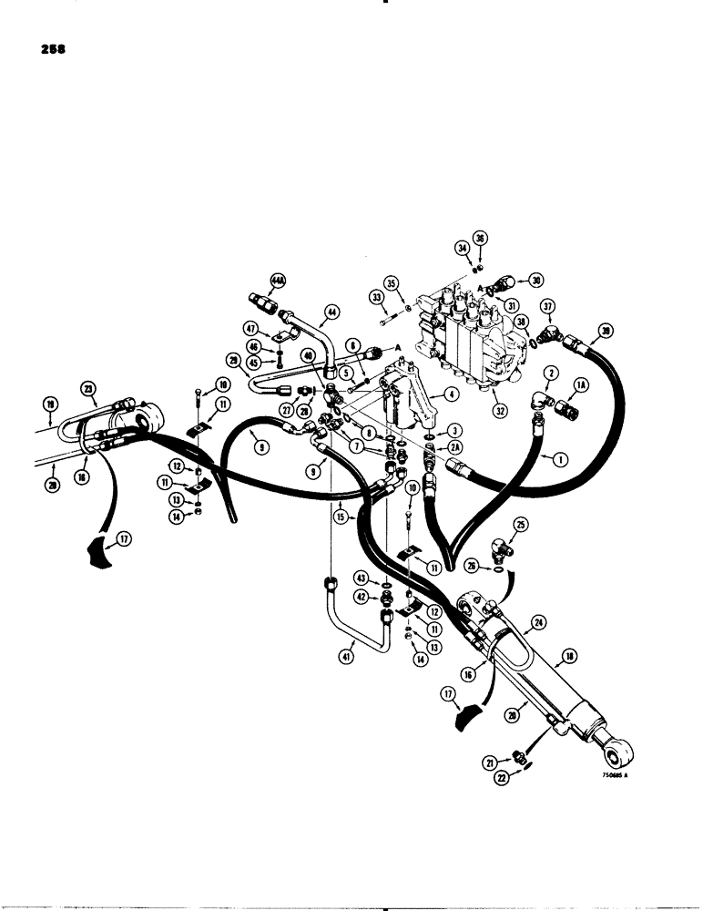 Схема запчастей Case 580C - (258) - BACKHOE STABILIZER CYLINDER HYDRAULIC CIRCUIT (08) - HYDRAULICS