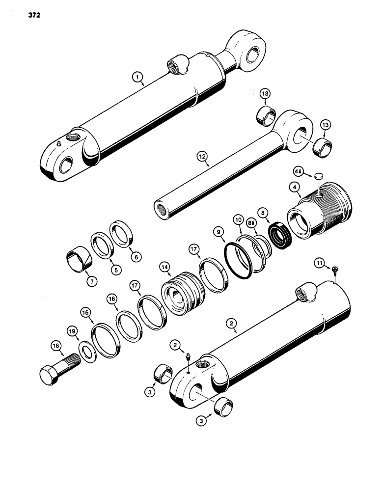 Схема запчастей Case 480D - (372) - G102294 BACKHOE STABILIZER CYLINDERS, USED ON MODELS WITH EXTENDABLE DIPPER 480D MODELS ONLY (35) - HYDRAULIC SYSTEMS