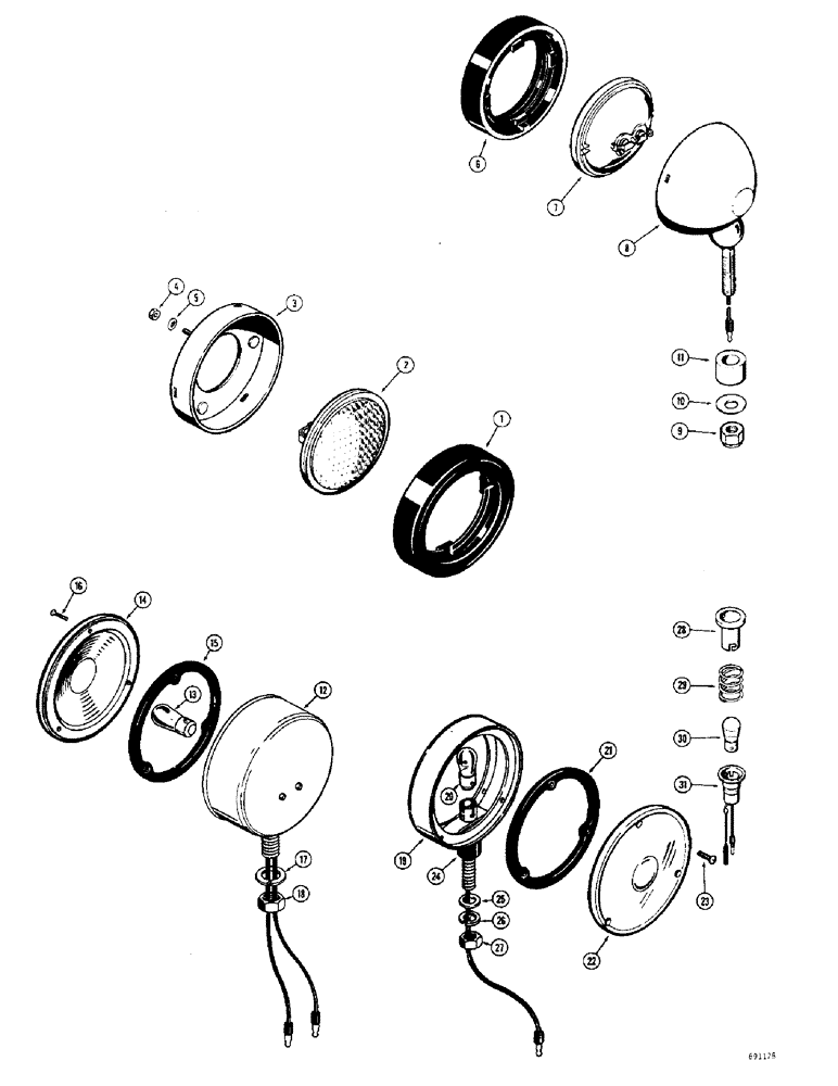 Схема запчастей Case 680CK - (050) - D30243 HEADLIGHT, L19663 REAR LIGHT, L26301 STOP AND (55) - ELECTRICAL SYSTEMS